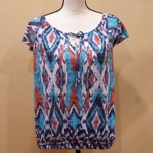 INC red, white and blue cap sleeve top